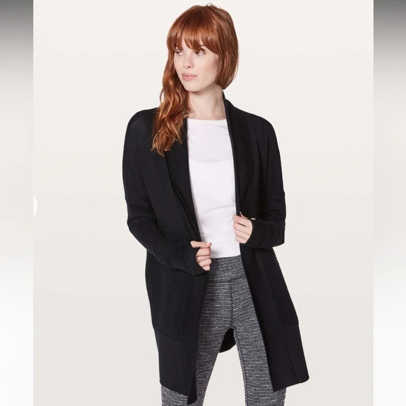 Lululemon Black Sit in Lotus Wrap Merino Wool Ribbed Cardigan Casual Women’s XS - Picture 1 of 13